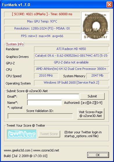 FurMark - Score Dialog Box
