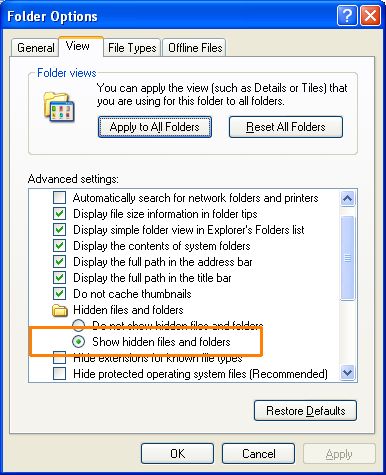 Folder Options Windows XP