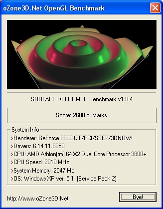ASUS NVIDIA GeForce 8600 GT - Surface Deformer Benchmark