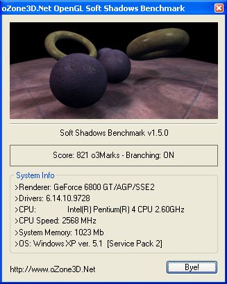 Galaxy Geforce 6800 GT - Soft Shadows Benchmark - Branching: OFF