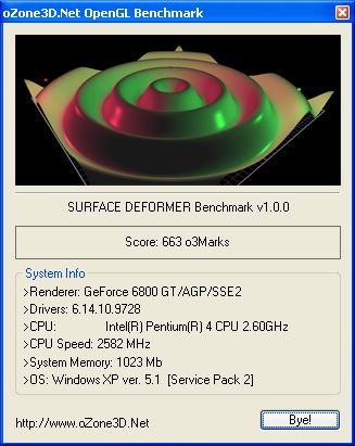Galaxy Geforce 6800 GT - Surface Deformer Score