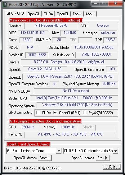 ATI Catalyst 10.4 + Radeon HD 5870 + GPU Caps Viewer