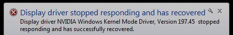 NVIDIA display driver recovery message