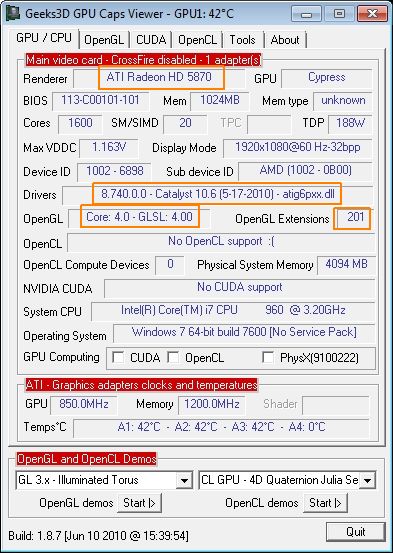 ATI Catalyst 10.6 + GPU Caps Viewer  + HD 5870