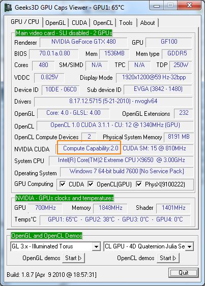 Compute capability displayed by GPU Caps Viewer