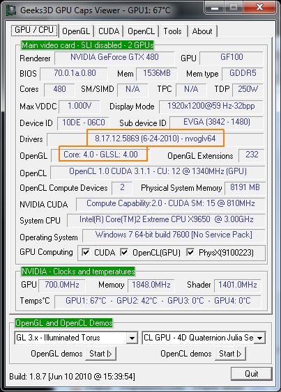 NVIDIA R258.69 + GPU Caps Viewer + GTX 480