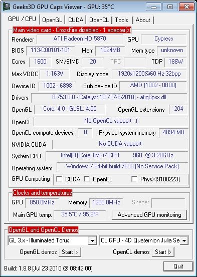 Catalyst 10.7 + HD 5870 + GPU Caps Viewer