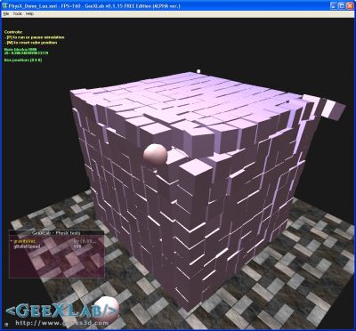 GeeXLab - PhysX rigid body collisions demo
