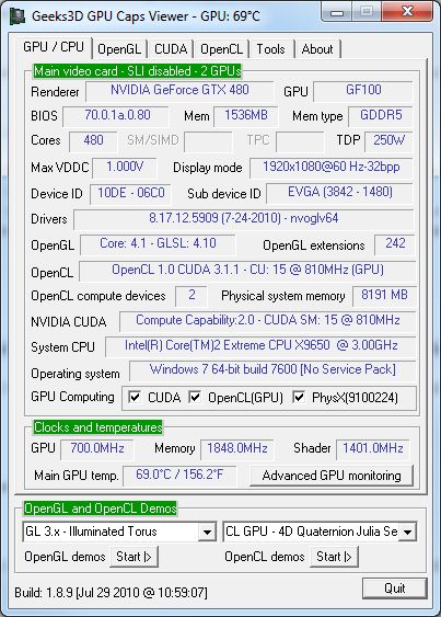 GPU Caps Viewer 1.8.9 + GTX 480 + OpenGL 4.1