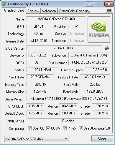GeForce GTX 460 and GPU-Z