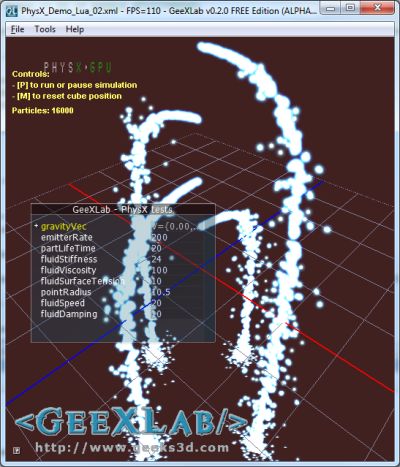 GeeXLab - PhysX fluids demo