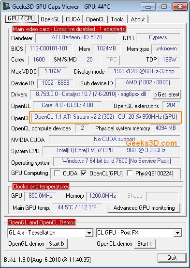 GPU Caps Viewer and ATI Stream SDK 2.2