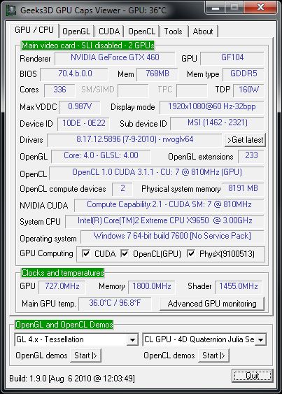 MSI N460GTX Cyclone + GPU Caps Viewer