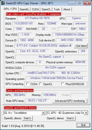 Catalyst 10.9, Radeon HD 5870, GPU Caps Viewer