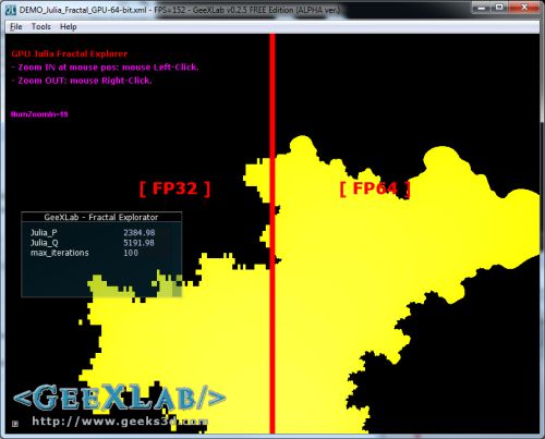 GeeXLab, Julia fractal, FP64 in GLSL