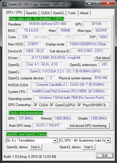 GPU Caps Viewer - R260.61 - GTX 460