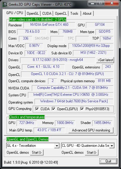 GPU Caps Viewer - R260.61 - GTX 460