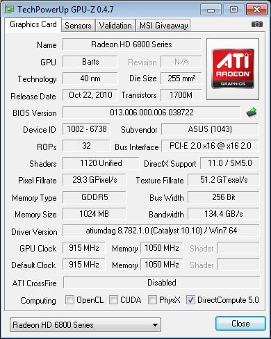 ASUS EAH6870, GPU-Z