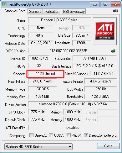  A radeon HD 6850 with 1120 shader processors