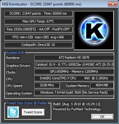 Radeon HD 5870 score in MSI Kombustor
