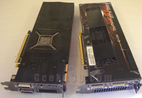PCB protection plate on ATI Radeon HD 5870 and EVGA GeForce GTX 280