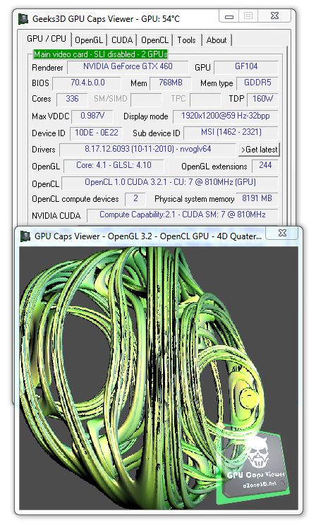 GPU Caps Viewer - Julia4D OpenCL demo