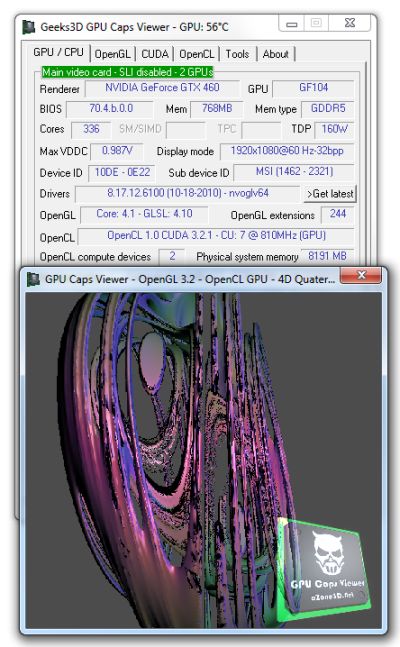 NVIDIA R261.00 + GPU Caps Viewer + OpenCL Julia4D demo