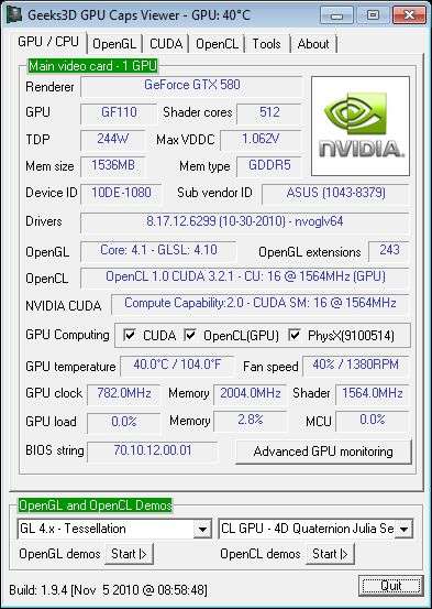 ASUS ENGTX580, GPU Caps Viewer