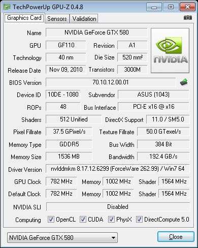 ASUS ENGTX580, GPU-Z
