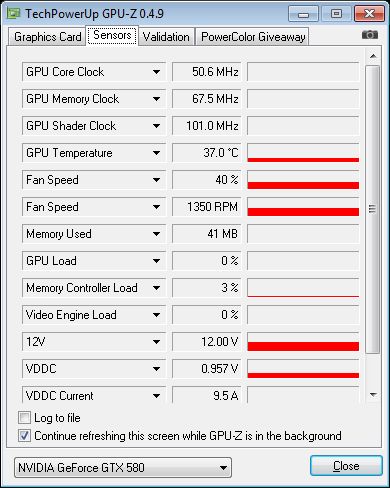 EVGA GeForce GTX 580 SC, GPU-Z sensors