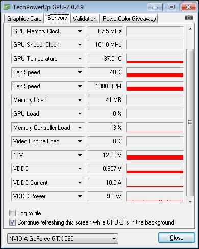 EVGA GeForce GTX 580 SC, GPU-Z sensors
