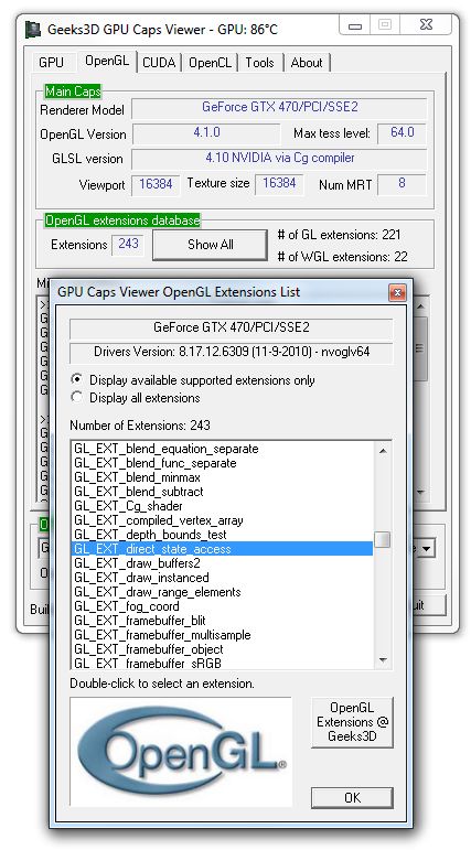GPU Caps Viewer, OpenGL GL_EXT_direct_state_access extension