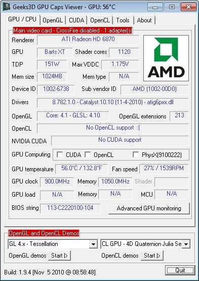SAPPHIRE Radeon HD 6870, GPU Caps Viewer