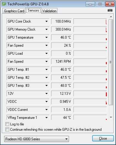 SAPPHIRE Radeon HD 6870, GPU-Z sensors