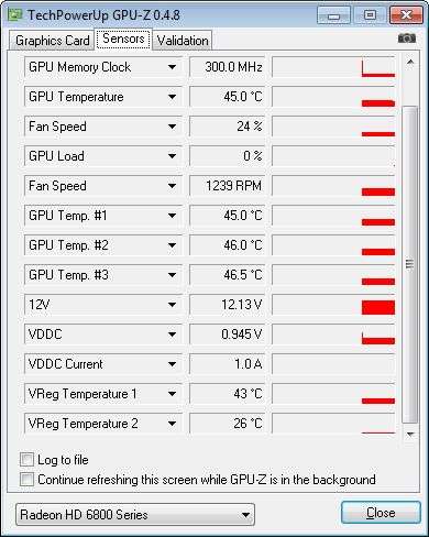 SAPPHIRE Radeon HD 6870, GPU-Z sensors