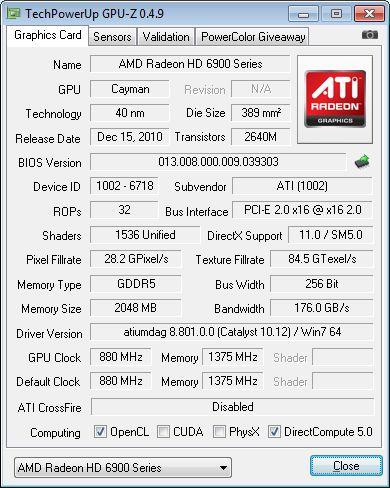 SAPPHIRE Radeon HD 6870, GPU-Z