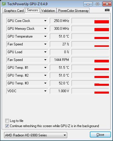 SAPPHIRE Radeon HD 6870, GPU-Z sensors
