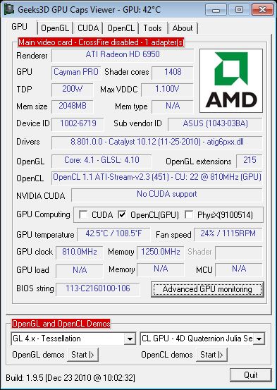 ASUS Radeon HD 6950, GPU Caps Viewer