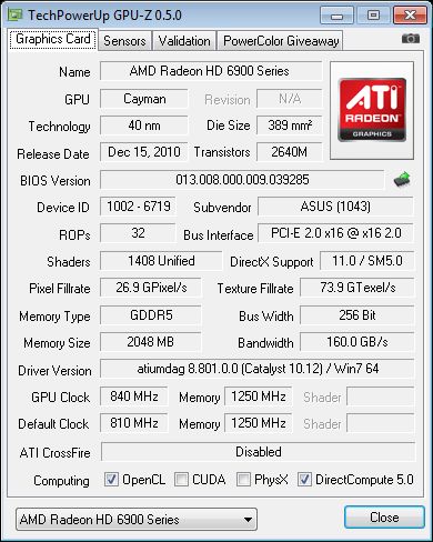ASUS Radeon HD 6950, GPU-Z