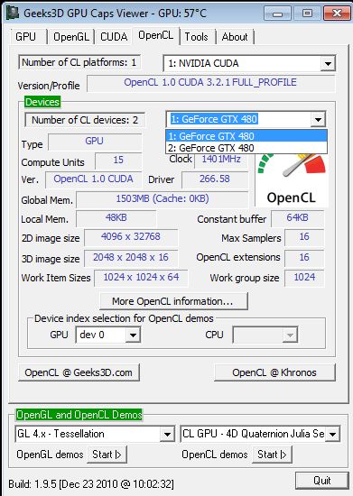 GPU Caps Viewer - two GTX 480, SLI disabled