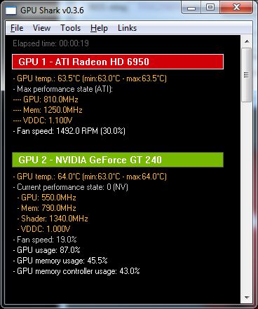 ASUS Radeon HD 6950 + Zotac GeForce GT 240, GPU Shark