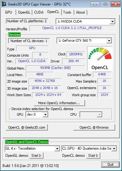 ASUS GeForce GTX 560 Ti Direct Cu II TOP, GPU Caps Viewer, OpenCL