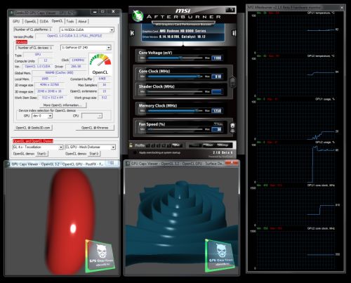 ASUS Radeon HD 6950 + Zotac GeForce GT 240, GPU Caps Viewer OpenCL demos