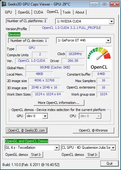 ASUS GT 440, GPU Caps Viewer, OpenCL