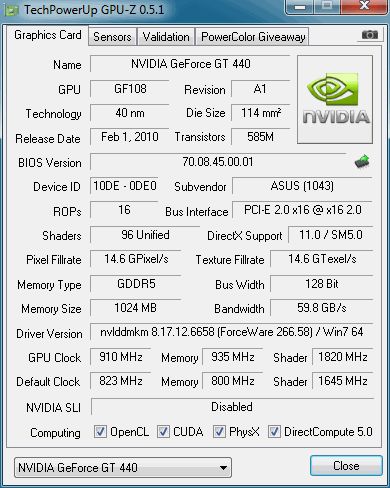 ASUS GeForce GT 440, GPU-Z