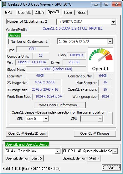 ASUS GTX 570 DC2, GPU Caps Viewer, OpenCL