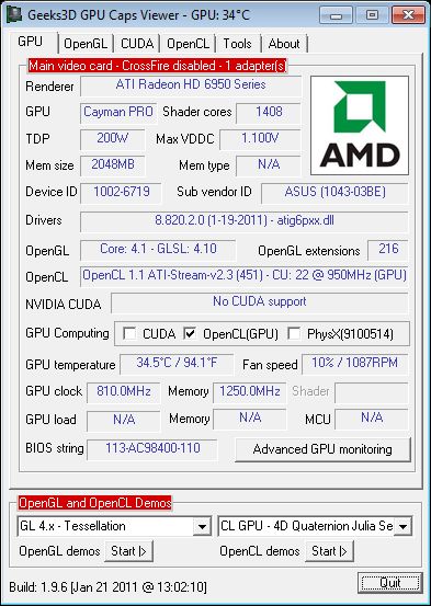 ASUS Radeon HD 6950 DC2, GPU Caps Viewer