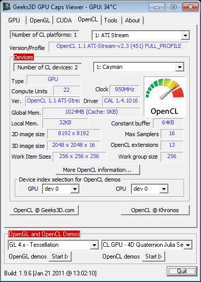 ASUS Radeon HD 6950 DC2, GPU Caps Viewer, OpenCL