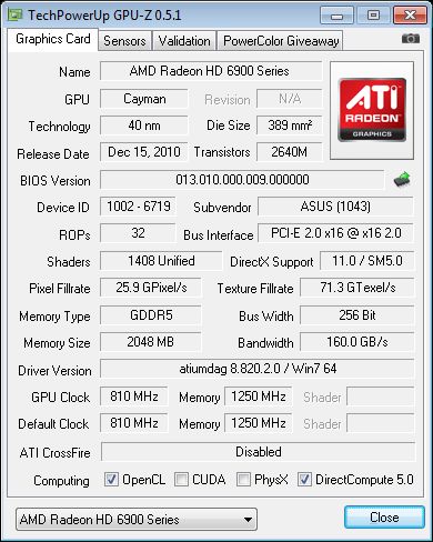 ASUS Radeon HD 6950 DC2, GPU-Z