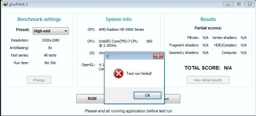 GluxMark2 failure on HD 6950 DC2